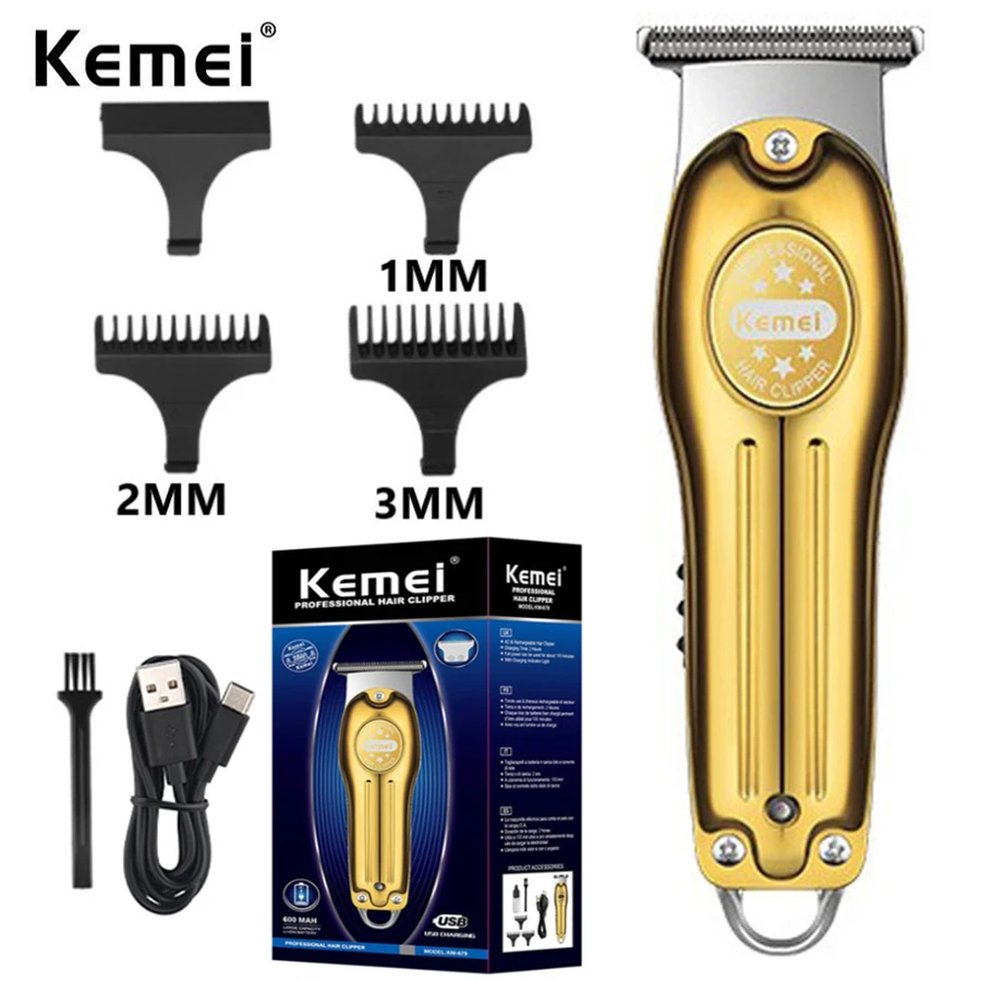 

Профессиональный триммер для волос Kemei679, Золотая машинка для стрижки, Мужская перезаряжаемая Парикмахерская Беспроводная Машинка для стри...