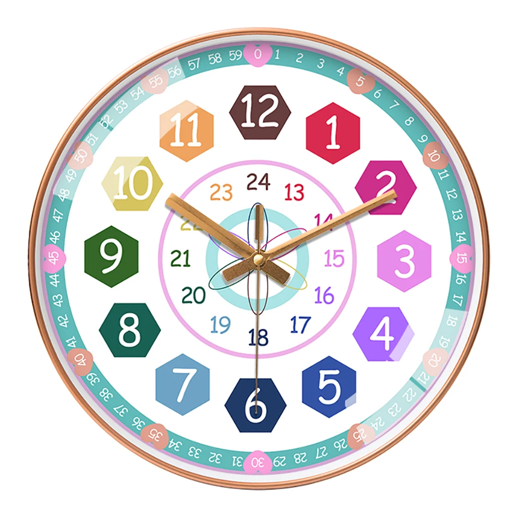 

Настенные часы, тихие детские часы без тикания, для обучения, радужные, с большим количеством, легко читать, круглые, для школы, гостиной, Дек...