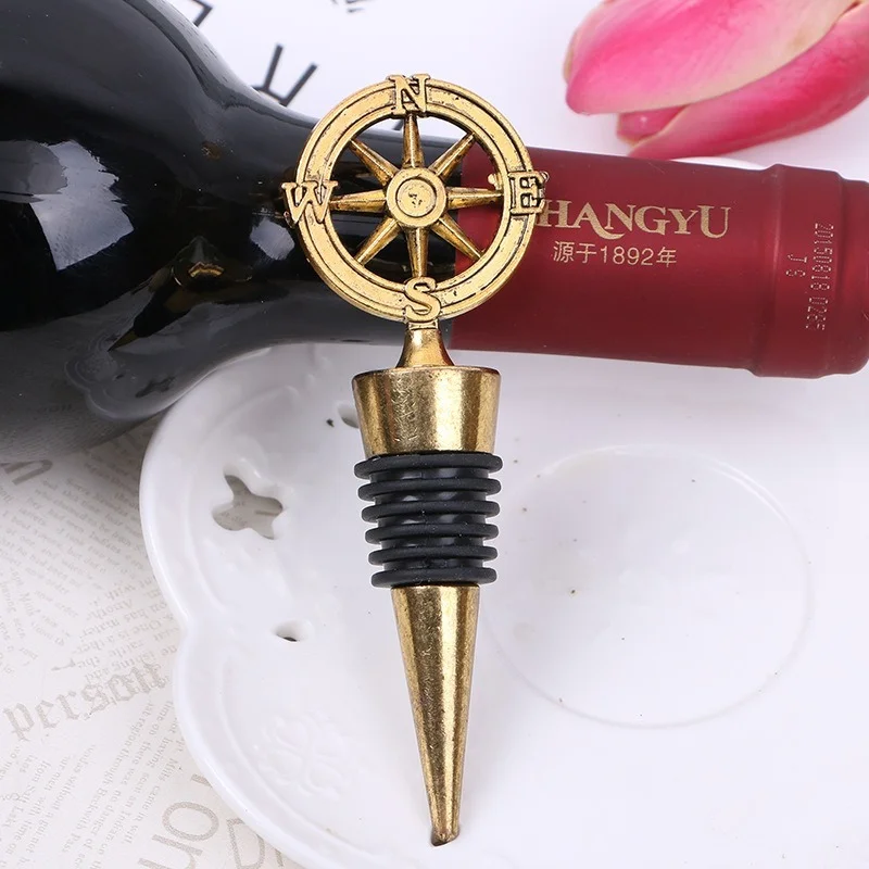 

Gold Color Wine Bottle Stoppers Metal Wedding Gifts Bar Tools Bar Decoration Accessories Compass Shape Retro Wine Stopper