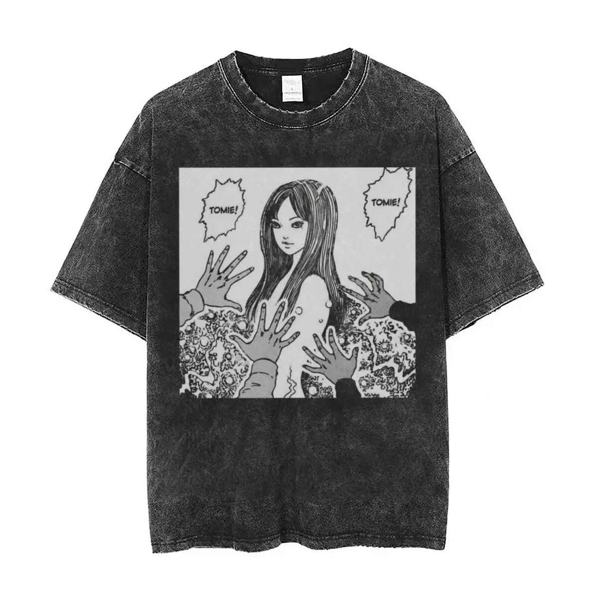 

Washed T Shirt Junji Ito Anime Manga Japan Horror Kawaii Creepy Hip Hop Vintage T-Shirts Oversize Streetwear Cotton Tops Tee Men