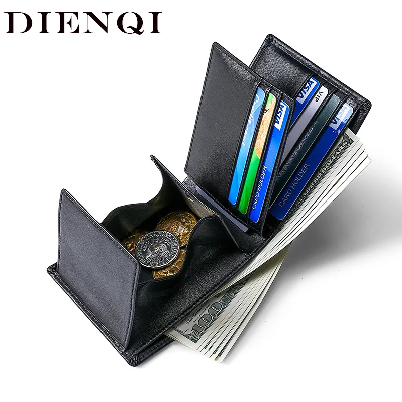 

DIENQI Rfid 100% Genuine Leather Men Wallets Black Coin Purse Money Bags Small Card Holder Male Walet portefeuille homme