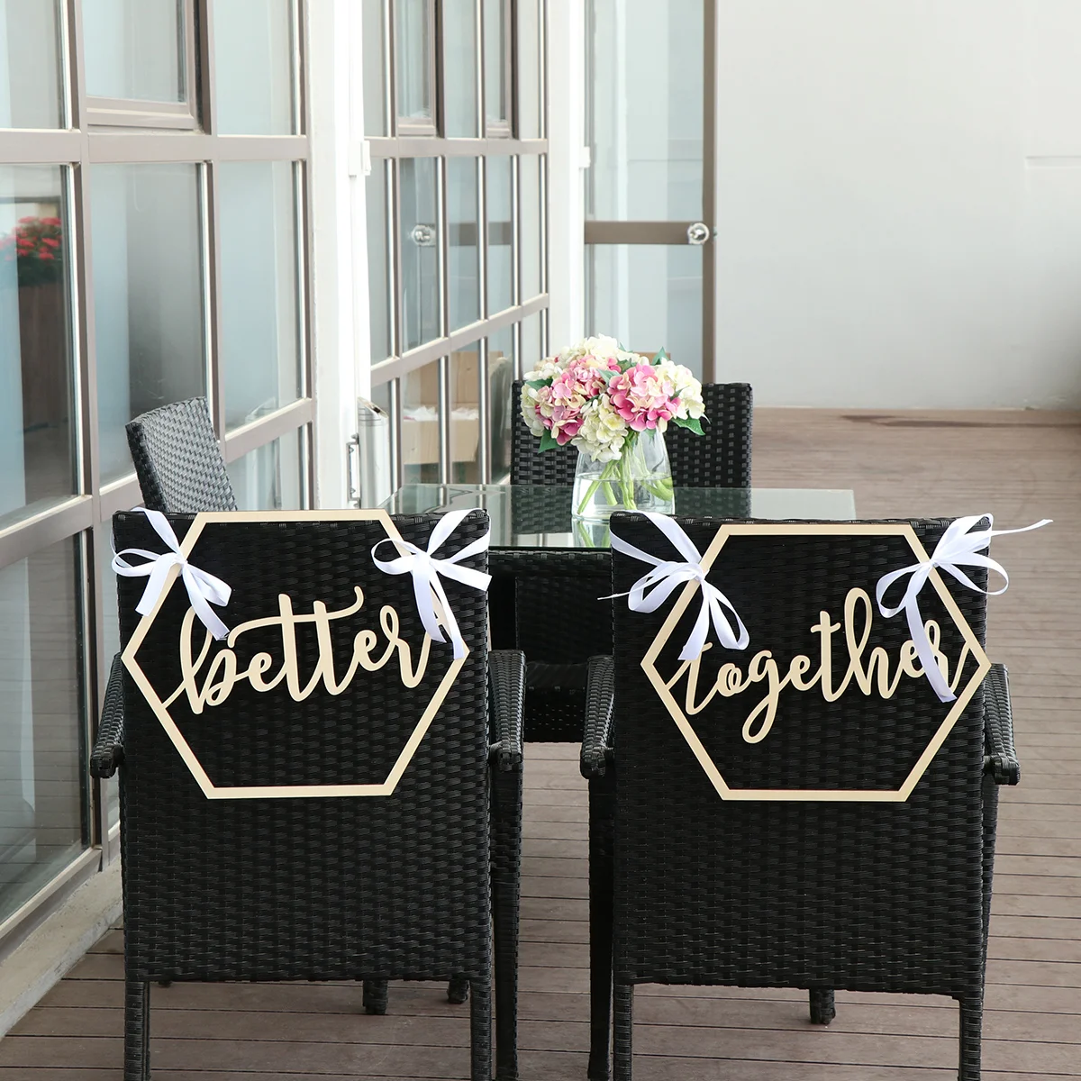 

2pcs Hexagon Wedding Chair Signs Wooden Better Together for Bride and Groom Wedding Chairs Hanging