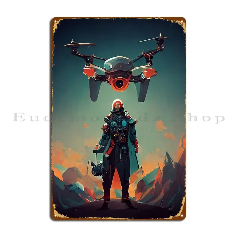 Гоночный дрон пилот металлические таблички с вывесками железная гостиная ржавая