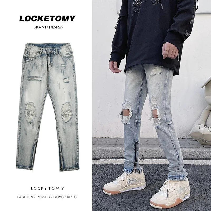 Men Jeans Slim Fit Jeans Jacket for Men Fashion Korean Fashion Clothing White Ripped Jeans Factory Desing Custom