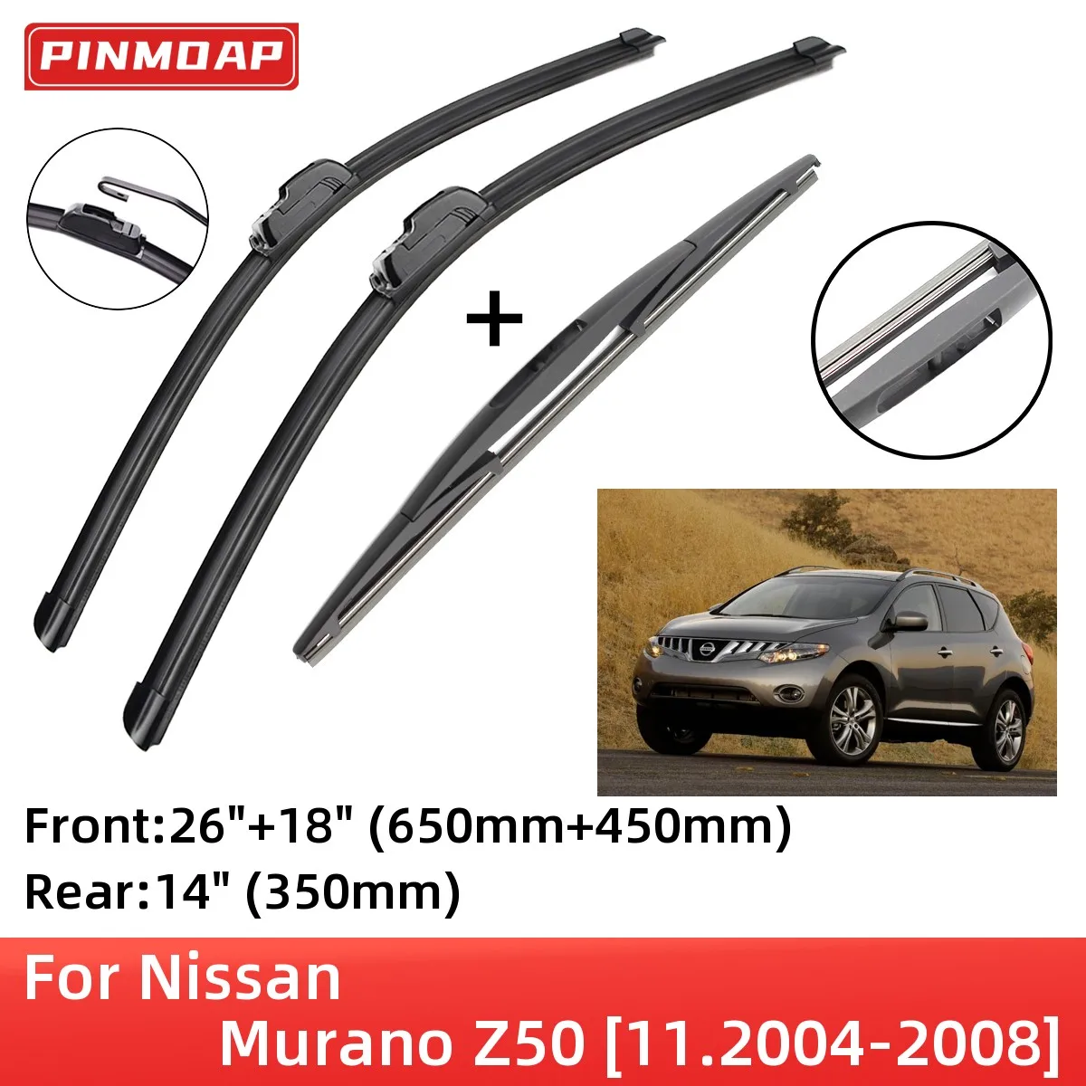

Щетки стеклоочистителя передние и задние для Nissan Murano Z50 11,2004-2008, аксессуары для резки J Hook 2004 2005 2006 2007