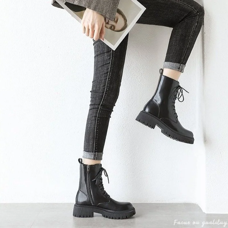 Women's Boots Autumn and Winter New Ankle Boots Fashion Lace Up Zipper Botas Mujer Sports Platform Martin Boots Casual Shoes
