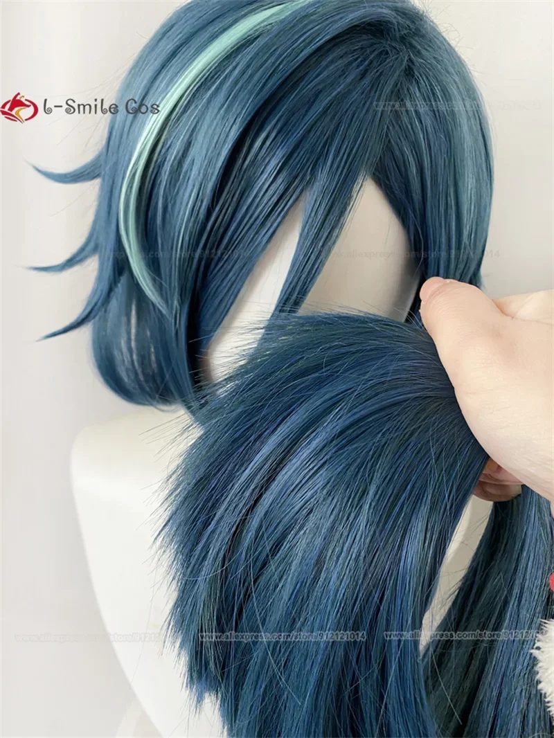 Парик для косплея Kaeya Genshin Impact Парики Длинный синий зеленый парик Серьги