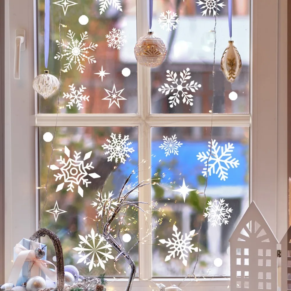 Christmas Snowman Snowflake Santa Claus Wall Sticker New Year Glass Window Decoration Mural Room Home Decor Electrostatic Decals