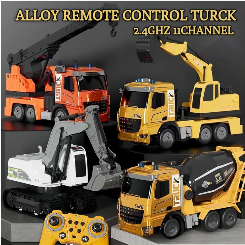 

RC Toys 1/20 Alloy 2.4G 11 Channel Remote Control Concrete Mixer Truck Crane Excavator Multi Function Engineering Vehicle Gifts