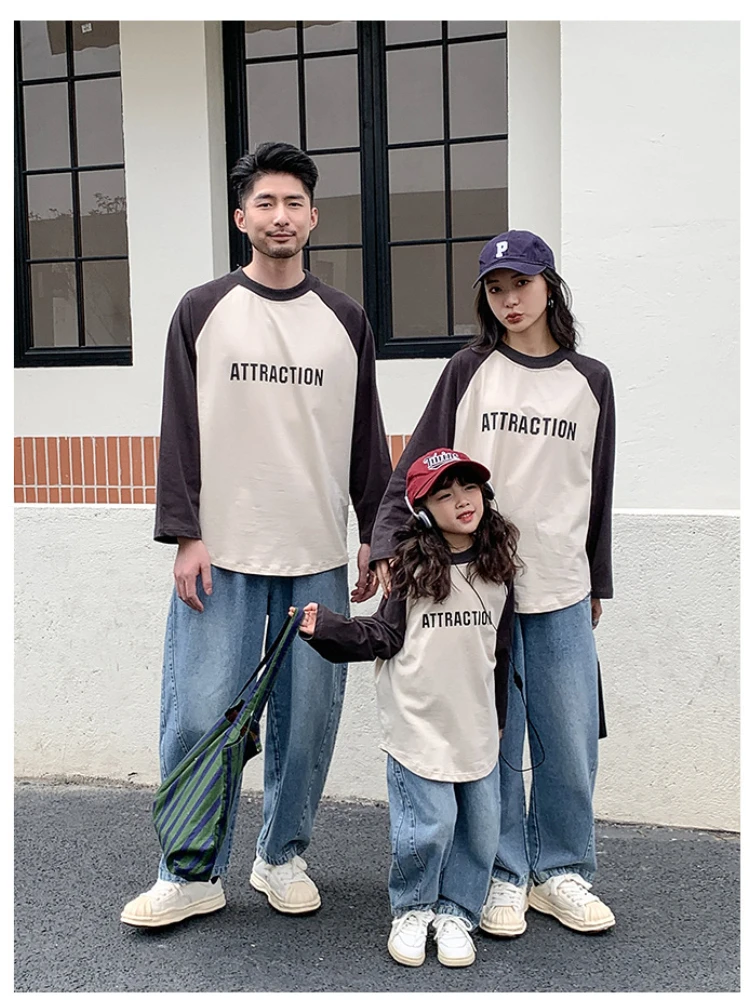 Family Matching Outfits Mother Kids Loose Long-sleeved Round Neck Printing Korean Parent-child Outfit Family Clothes Family Look enlarge