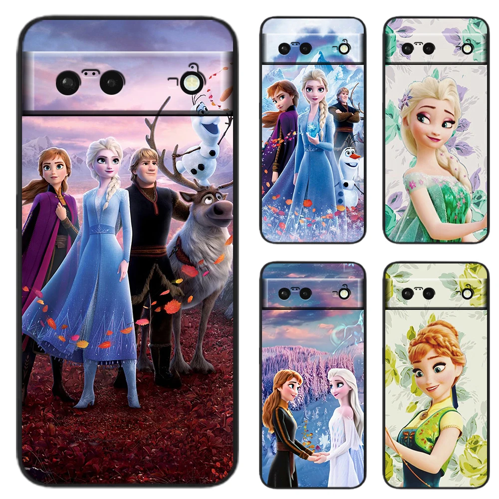 

Disney Frozen Anna And Elsa Cover For Google Pixel 7 6 Pro 6A 5A 5 4 4A XL 5G Black Soft Cover Fundas Coque Phone Case