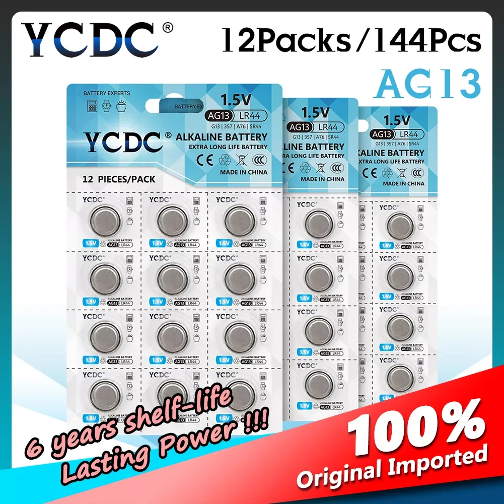 

Button Battery 144Pcs 1.5V AG13 LR44 LR 44 Button Coin Batteries R44 SR1154 LR1154 A76 D303 G13 G13A GP76 GPA76 Clock Cell