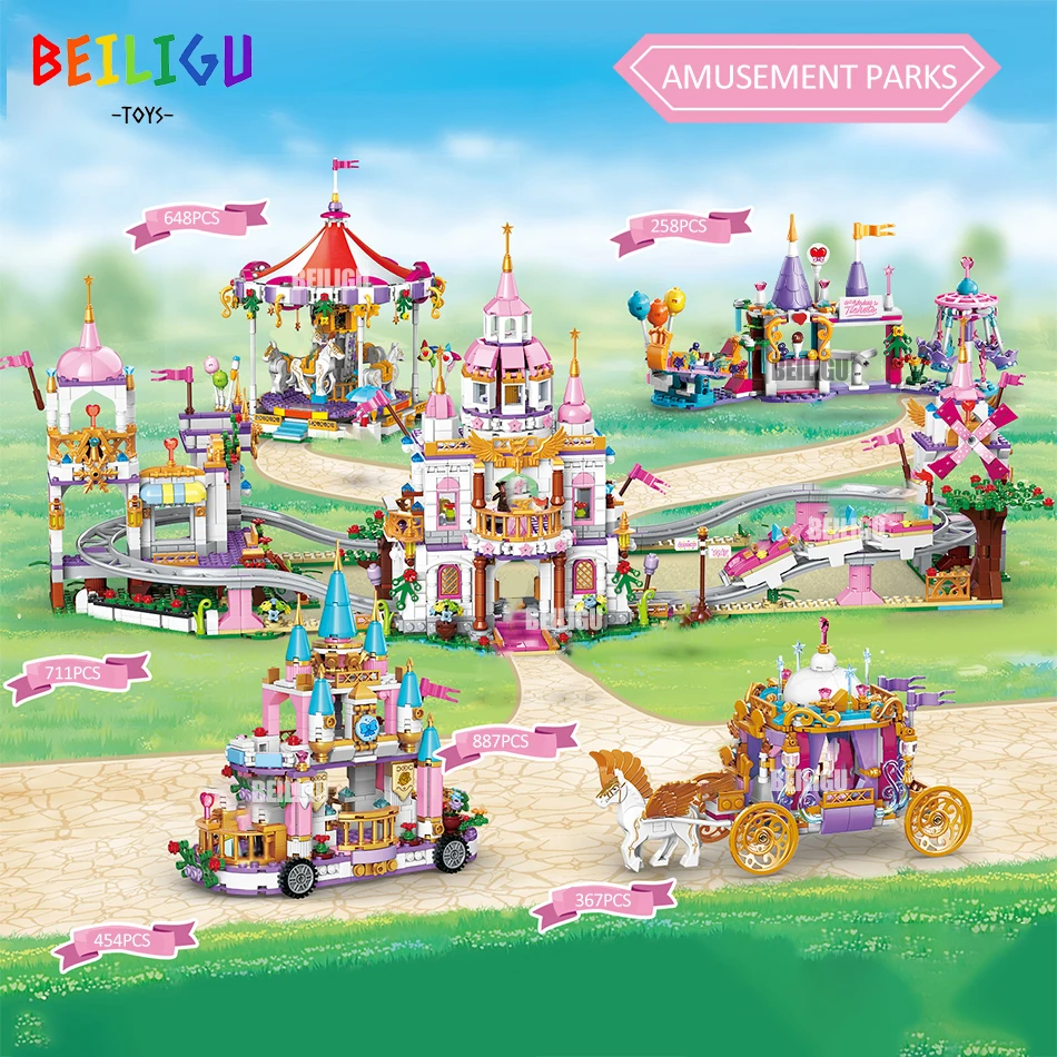 друзья парк развлечений строительные блоки девочки принцесса замок карета