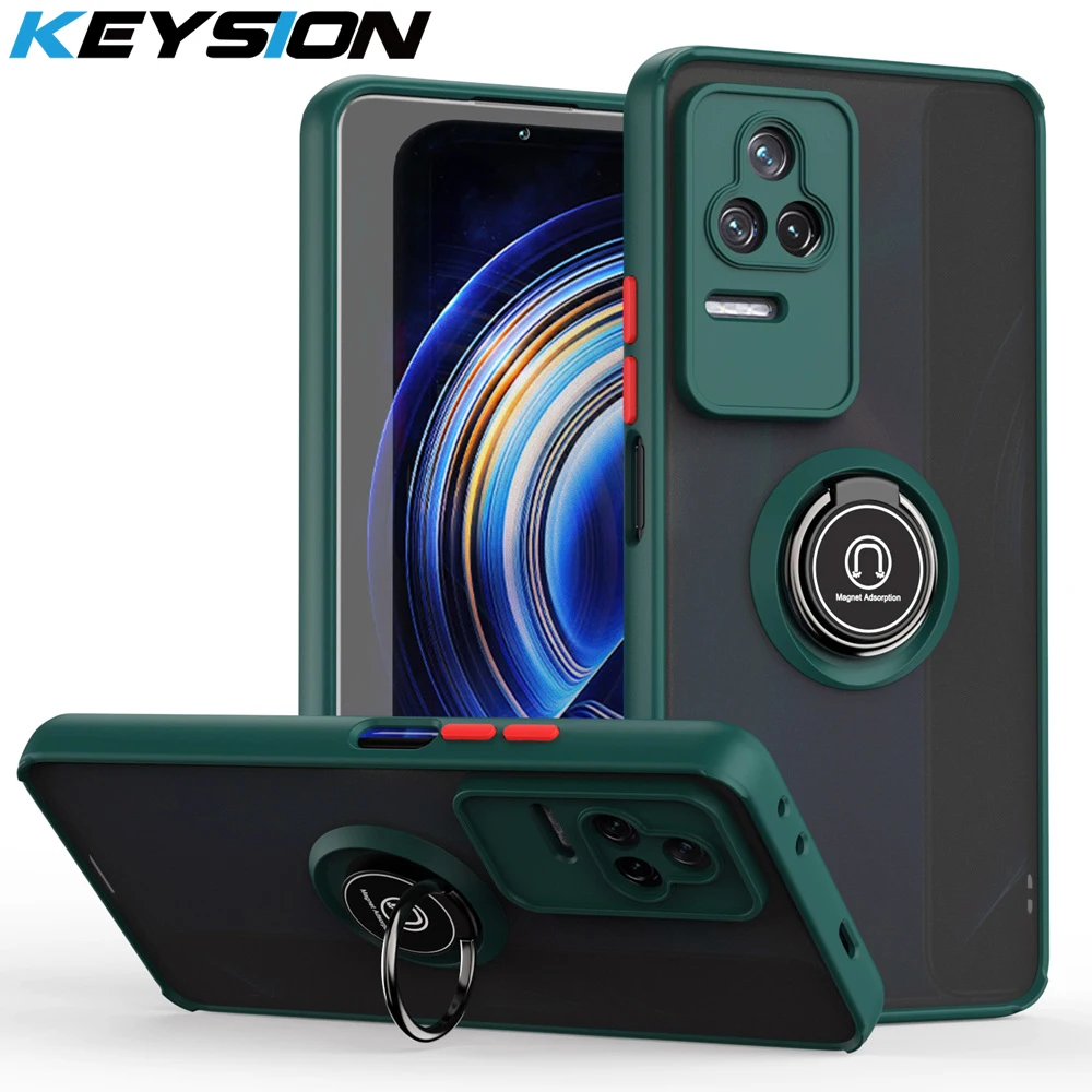 

Модный матовый чехол KEYSION для Xiaomi POCO F4 5G, прозрачная подставка с кольцом, Противоударная задняя крышка телефона для Redmi K40S K50 Pro