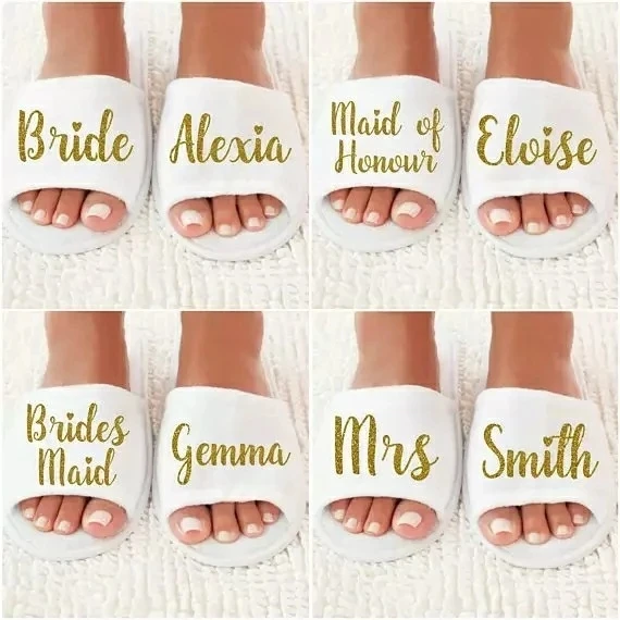 

custom title names wedding bridesmaid bride spa slippers Matron of honor Flower Girl night Bachelorette party favors gifts