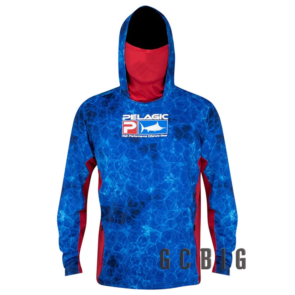 

Рубашка для рыбалки Pelagic Gear, летняя рубашка с длинным рукавом, быстросохнущая дышащая маска с капюшоном, одежда для рыбалки, анти-УФ 50 + рубаш...
