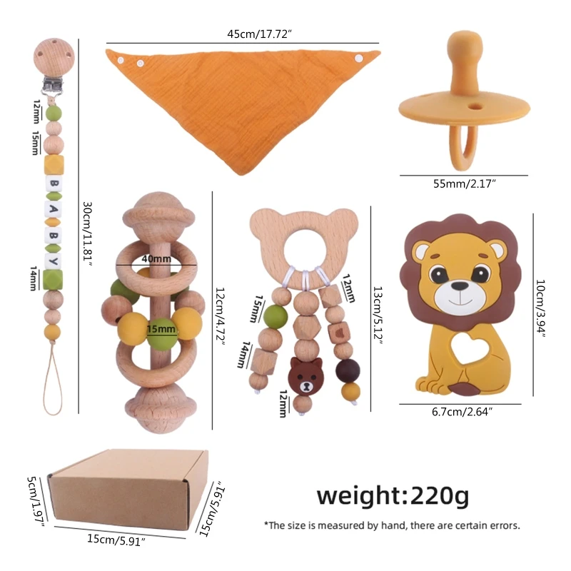 

6-in-1 Teething Toy for Infant Silicone Bead Chain Handshake Rattle for Babies Stroller Crib Pendant Bite Free Foodgrade P31B