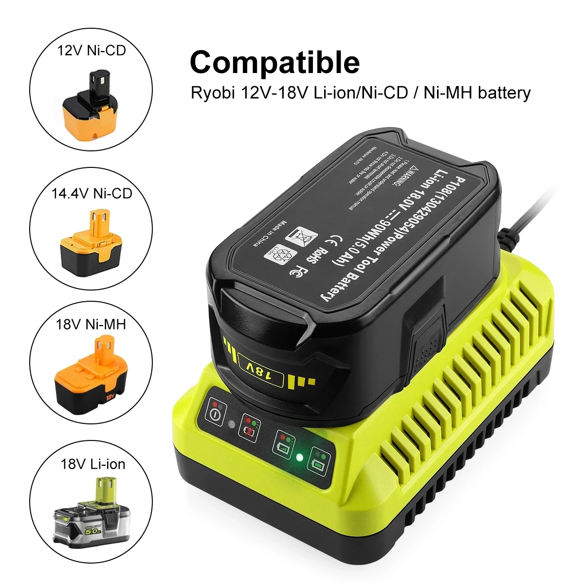 

VoorRyobi18V6800MahHogeCapaciteitLithium-BatterijVoor Ryobi Een + P102 P103 P104 P105 P107 Draadloze power Werkzeuge + Lader