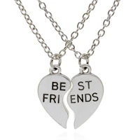 2pc best friend necklace for men puzzle heart pendant necklace for women for teen silver tone