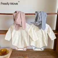 freely move 2022 newborn infant baby boy girl jumpsuit cotton print romper cute ear hat toddler outfits autumn soft clothing