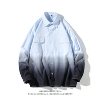 100 cotton mens clothing shirt oversized loose young fashion gradient with long sleeve shirt casual printed shirt
