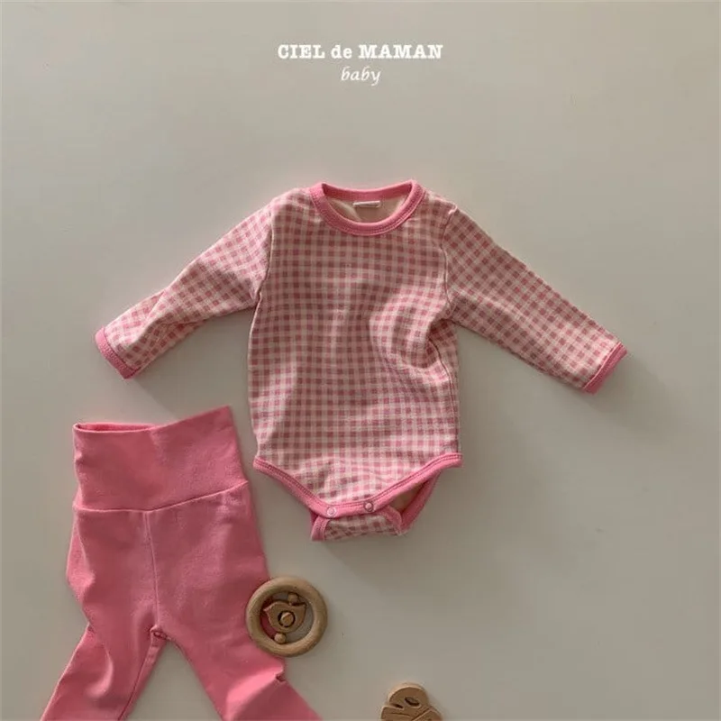 

2022 Kids Sets Rompers Covered Button Pants Elastic Waist Plaid Cotton Soft Simple Comfortable Casual Autumn Unisex Kids