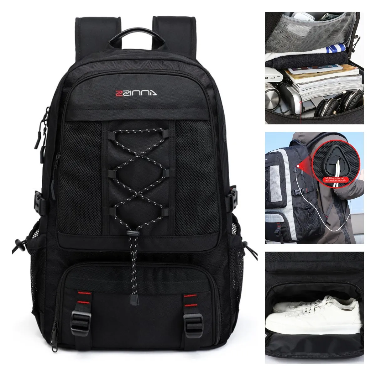 

80L Male 19 Inches Fashion Backpack Waterproof Men's USB Notebook Pack Large Capacity College Student Schoolbag for Female Women