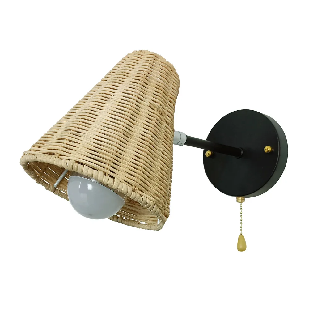 

Nordic Style Indoor Lighting LED Woven Wall Lamp Modern Wooden Bedroom Light Household Living Room Handmade Rattan Zipper Lamps