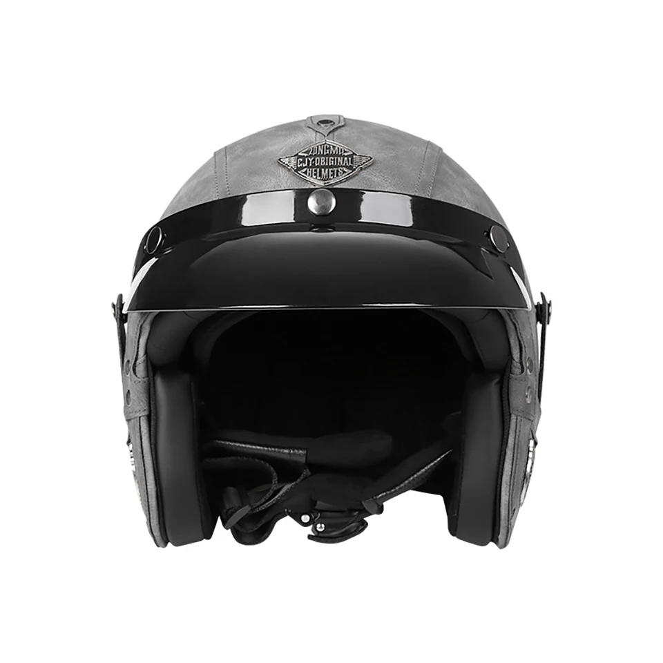 Мотоциклетный шлем с открытым лицом 3/4 из искусственной кожи в стиле ретро для