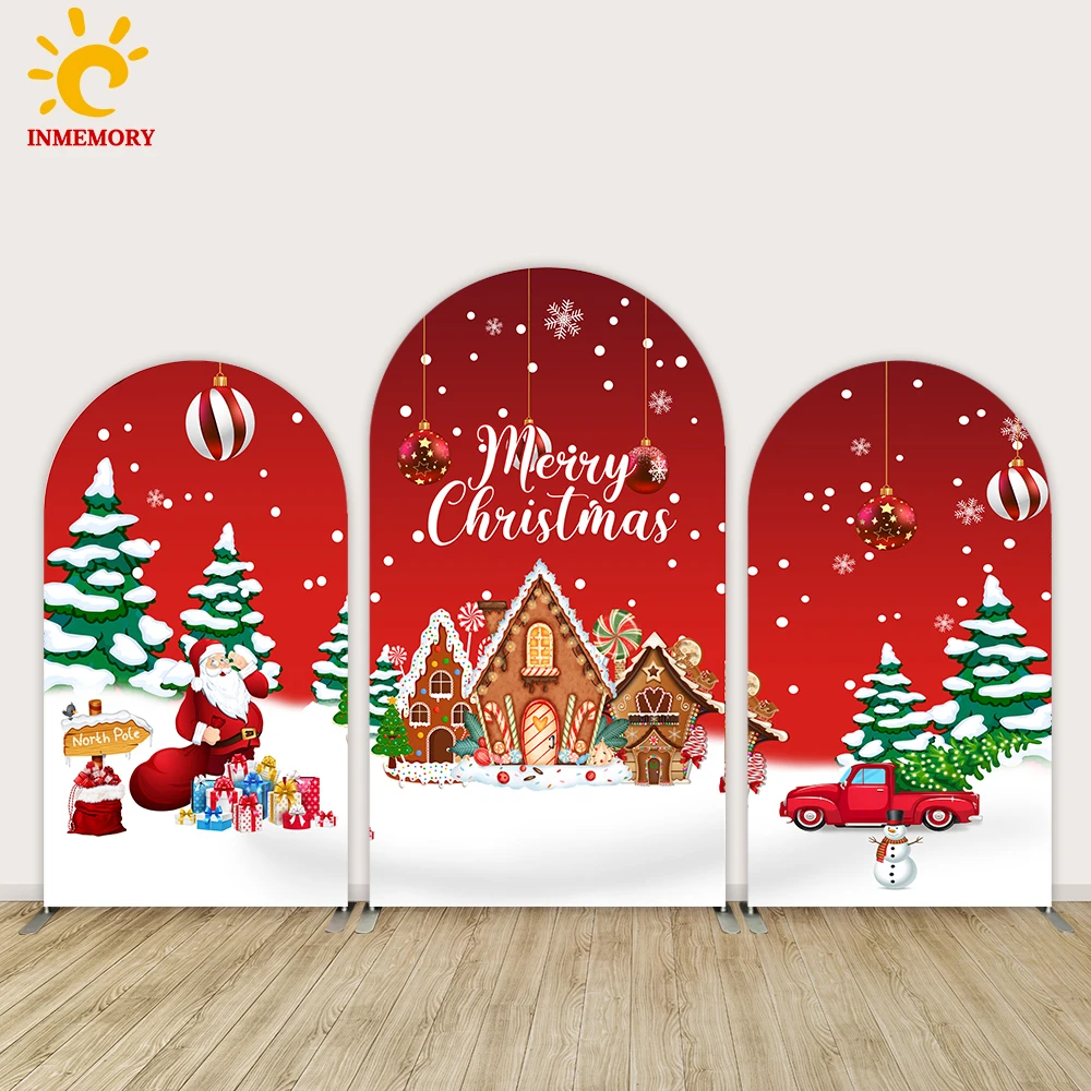 

Christmas Candy Shop Arch Backdrop Cover for Kids Party Decor Gingerbread House Santa Chiara Wall Background for Photo Studio