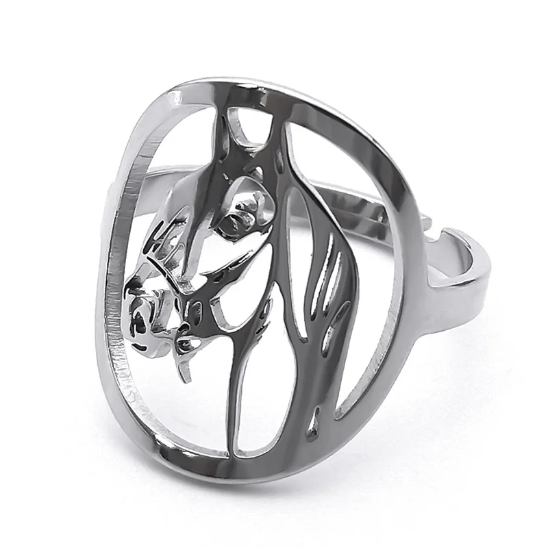 AFAWA Регулируемое Серебряное Кольцо Из Нержавеющей Стали В Форме Лошади Унисекс
