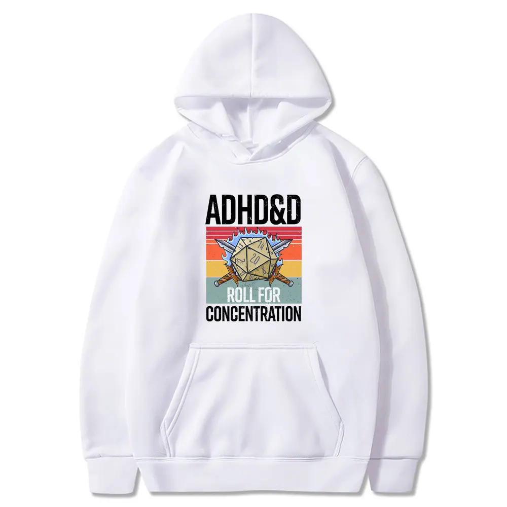 Фото ADHD&D Roll for Concentration 2025 Забавные геймерские Dungeons DM RPG Dice Dragon Топы для мужчин и женщин Хлопковые винтажные толстовки и толстовки №2