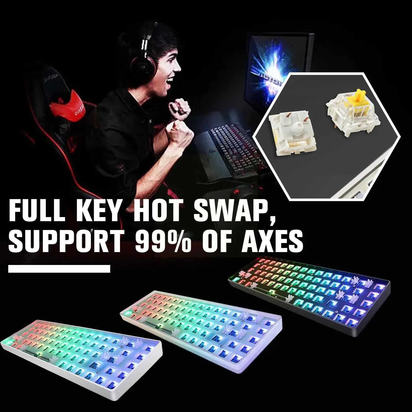 

Diy Bluetooth Wireless Mechanical Keyboard Kit 3/5 Customized Backlit Pins Rgb Customized Swap Kit Middle Frame Hot Metal Z5a6