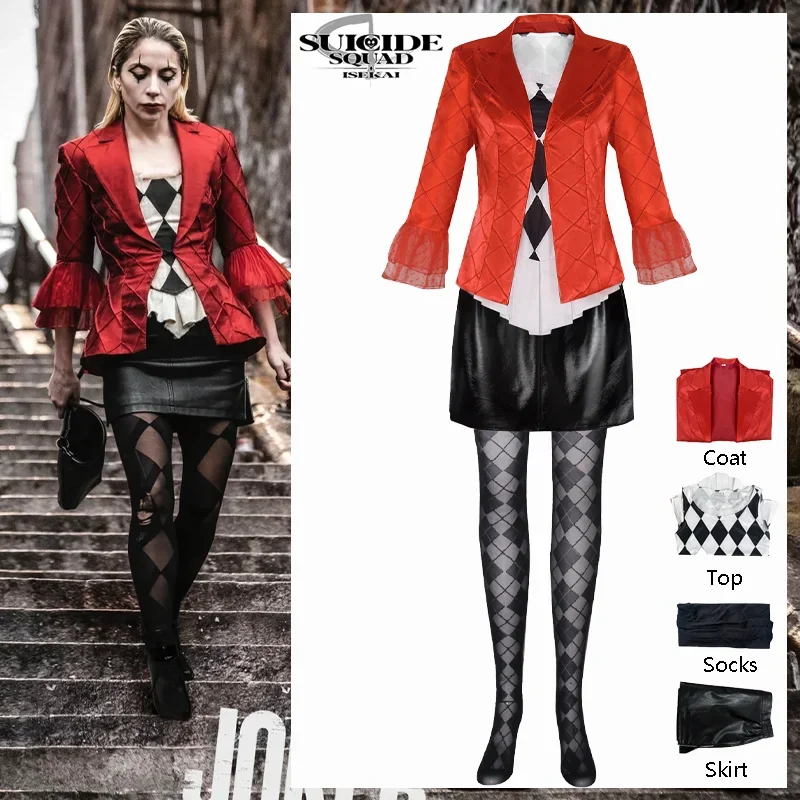 2025 аниме Харли Косплей Костюм Квинн Джокер Красная куртка Пальто Хэллоуин