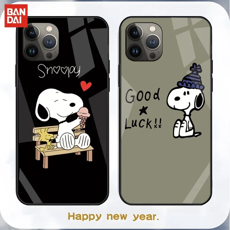 

Cute Cartoon Snoopy Phone Case Tempered Glass For IPhone 13 12 11 Pro Max Mini X XR XS Max 8 7 6s Plus SE 2020 Shell Fundas