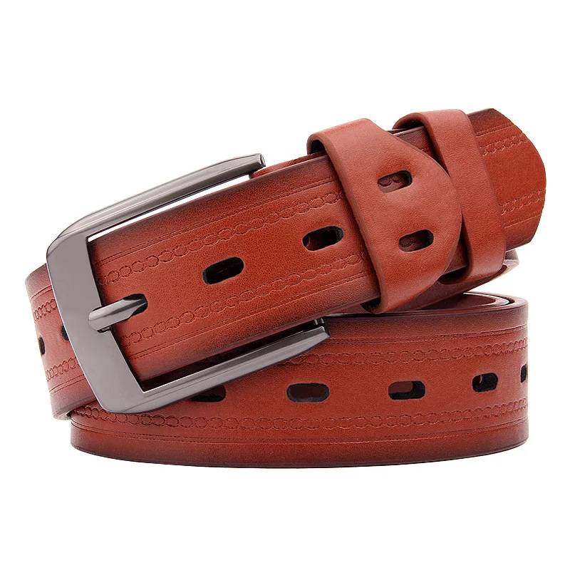 New Tide Casual Versatility Vintage Red Black PU Leather Needle Buckle Belt for Man Simple Daily Accessories