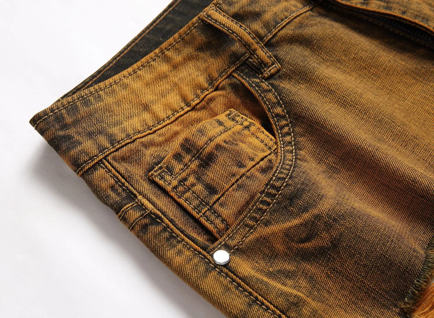 Streetwear Knee Ripped Stretch Jeans for Men Yellow Fashion Destroyed Hole Pants Male Solid Color Casual Denim Trousers 2022 New