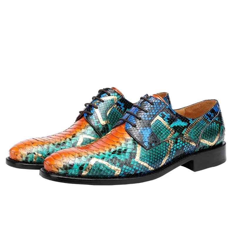 

Snake Skin Men Shoes Hand-stitched Lace-up Business Banquet Casual Shoes Business Luxury Python Skin Men's Formal Leather Shoes