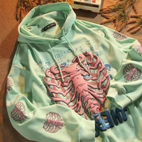 spring grunge streetwear goth hoodie womens khaki y2k tops skull print hip hop female sweatshirts kawaii hoodies pink clothing