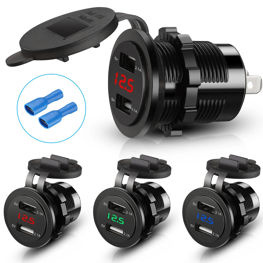 

Car Cigarette Lighter 4.2A Car Charger Dual USB Socket Power Plug 12V 24V LED Voltmeter Moto Auto Splitter Adapter