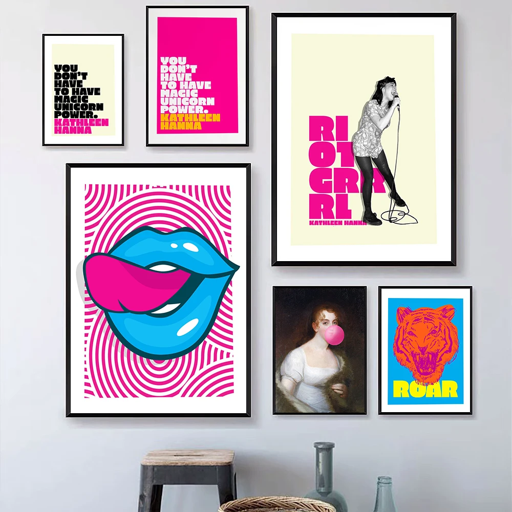 

Modern Feminist Indie Room Decor Canvas Painting Color Tiger Retro Aesthetic Pop Art Quote Poster Dorm Home Decor Prints Picture