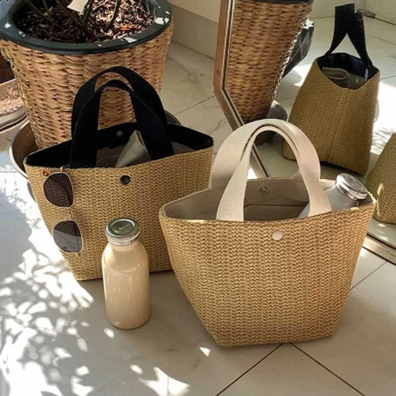 

Casual Rattan Women Handbags Summer Beach Straw Bags Wicker Woven Female Totes Large Capacity Lady Buckets Bag Travel Bag