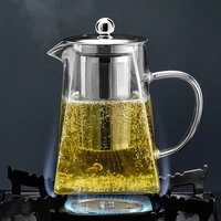 kung fu tea sets heat resistant glass teapot with stainless steel infuser heated container tea pots clear kettle square filter