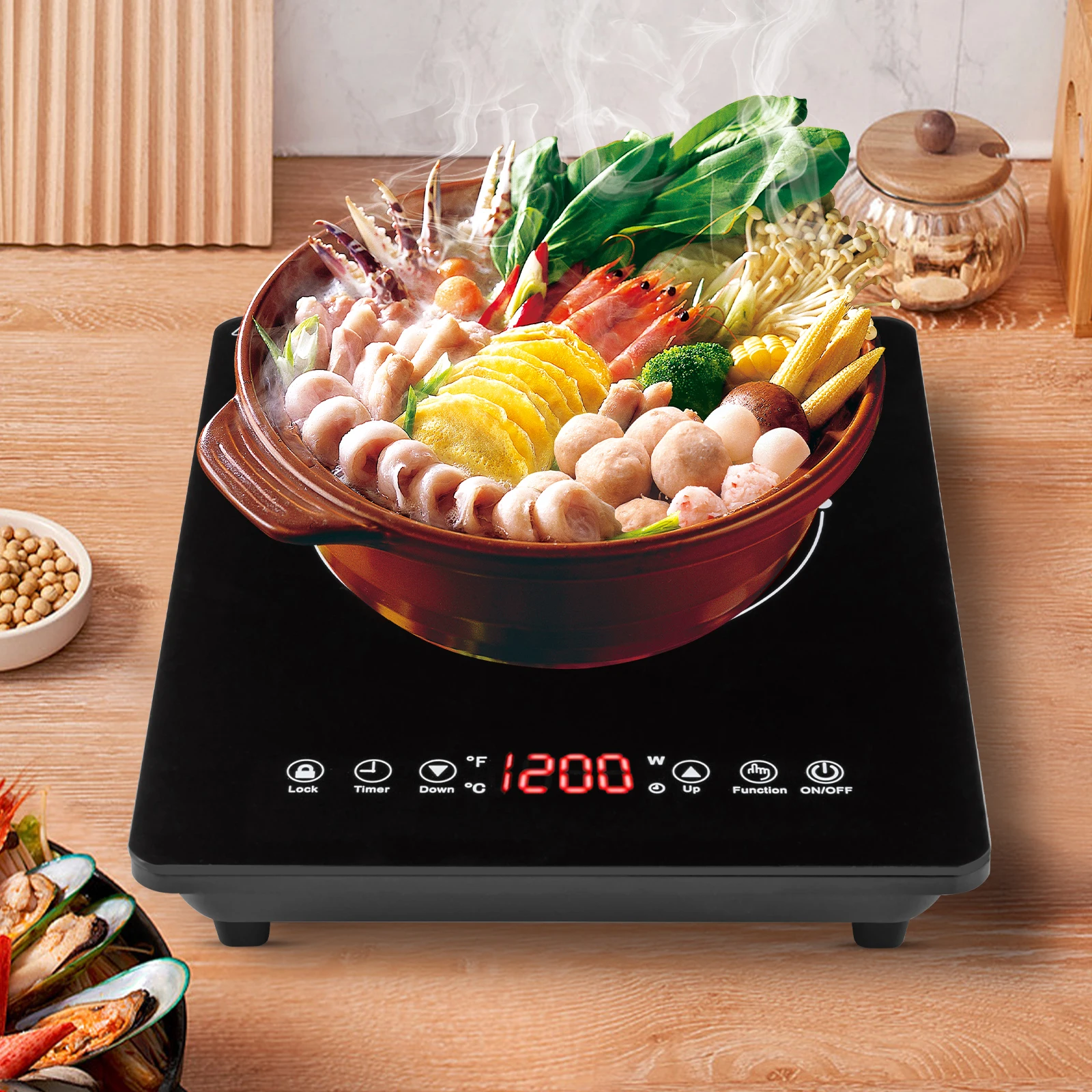

Portable Induction Cooktop With Ultra Thin Body, Low Noise Hot Plate With 1800W Sensor Touch Single Electric Cooktops Countertop