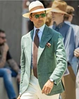 Костюм мужской из двух предметов, повседневная приталенная куртка и брюки, из зеленого льна, в уличном стиле, на лето