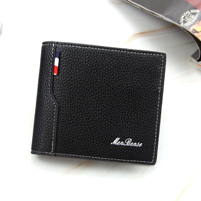 

New men's short wallet pu leather Three fold fashion lychee grain large capacity multi-function card bag men's wallet wallet