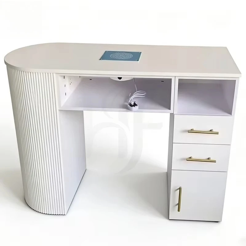 Фото Factory Price Modern Style Beauty Salon Furniture Wooden  Nail Table Semi-circular Nail Table Design for Manicure №4