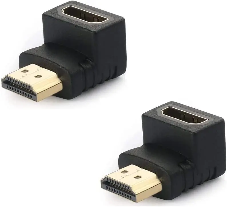 

Package with 2 270 Degree Right Angle HDMI Adapters Plated HDMI Male to Female Connector Supports 4K 3D HDMI Extension for T