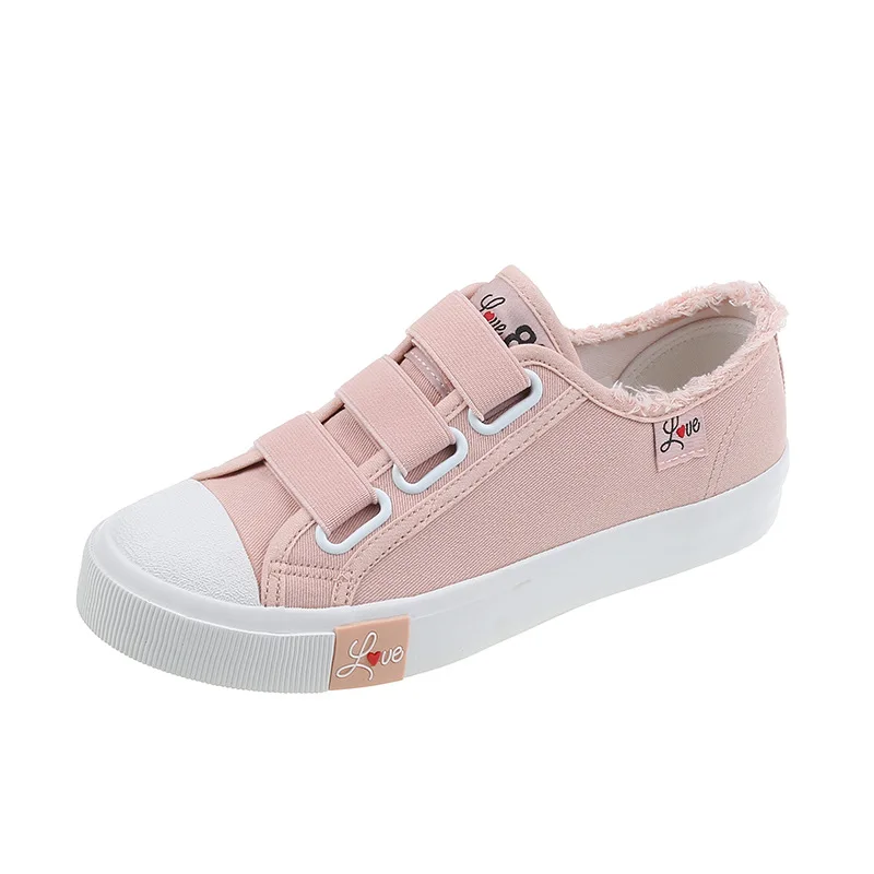 

2022 New Pink Flat Velcro Breathable Sneakers Vculcanize Canvas Footwear Women and Men Casual Travel Walking Flat Couple Shoes