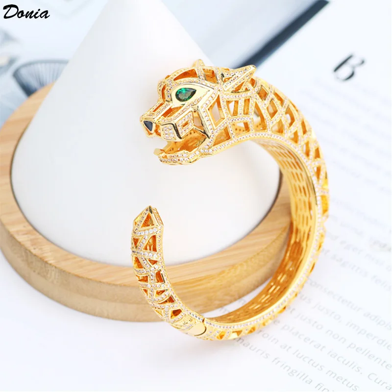 

Donia jewelry Fashion domineering exaggerated leopard hollow bracelet micro-inlaid AAA zircon bracelet unisex open bracelet